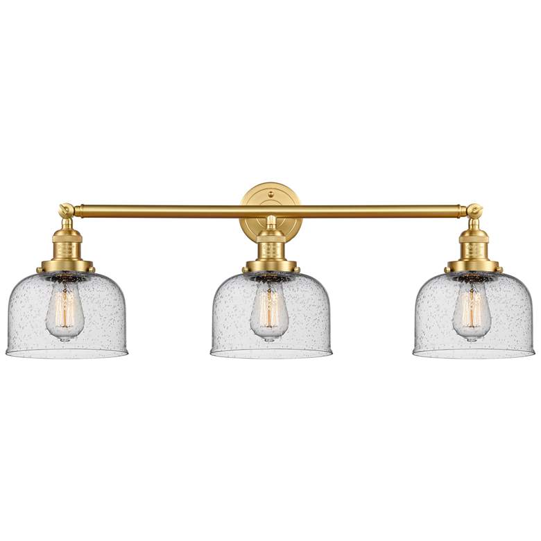 Image 1 Bell 32" Wide 3 Light Satin Gold Bath Vanity Light w/ Seedy Shade