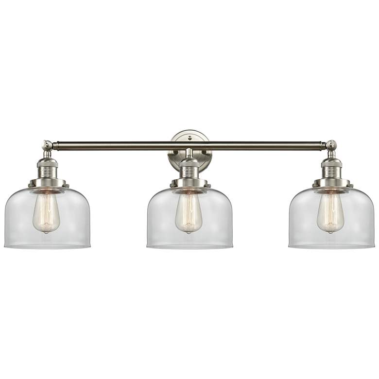 Image 1 Bell 32"W Satin Nickel Clear Glass 3-Light LED Bath Light