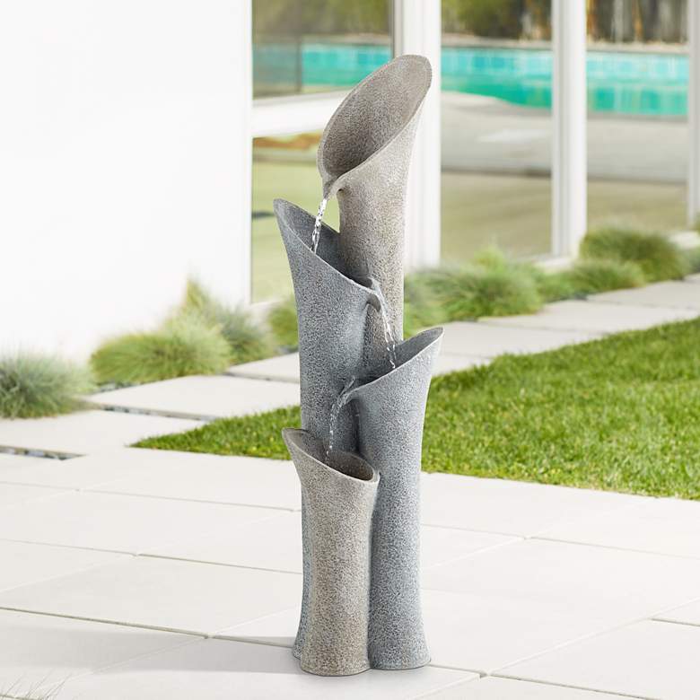 Image 1 Bell 34 inch High Gray Stone 4-Tier Modern Fountain