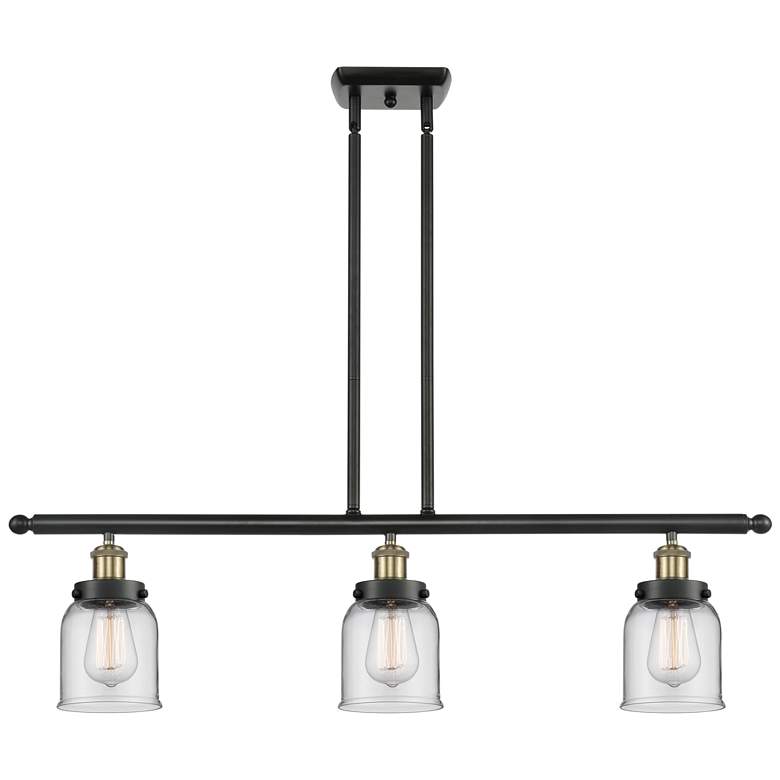 Image 1 Bell 36" Wide 3 Light Black Brass Island Light w/ Clear Shade