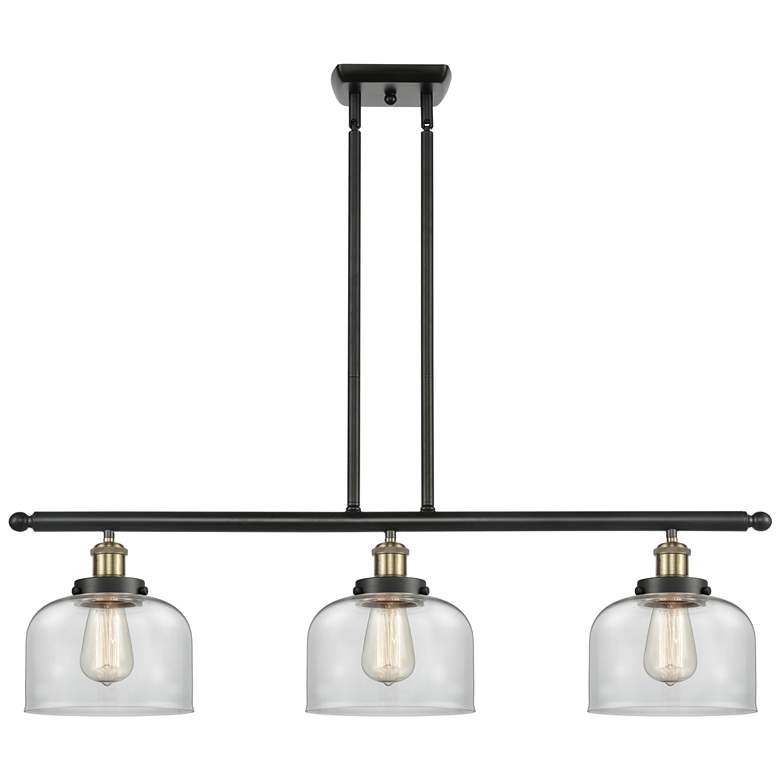 Image 1 Bell 36" Wide 3 Light Black Brass Island Light w/ Clear Shade