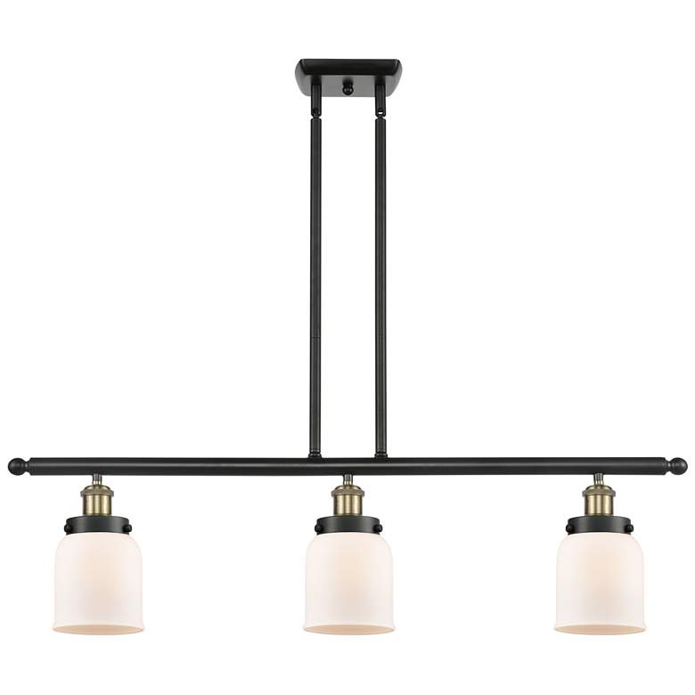 Image 1 Bell 36" Wide 3 Light Black Brass Island Light w/ Matte White Shade