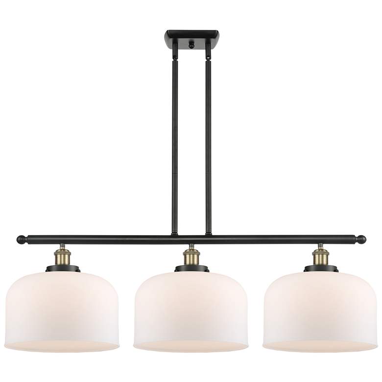 Image 1 Bell 36" Wide 3 Light Black Brass Island Light w/ Matte White Shade