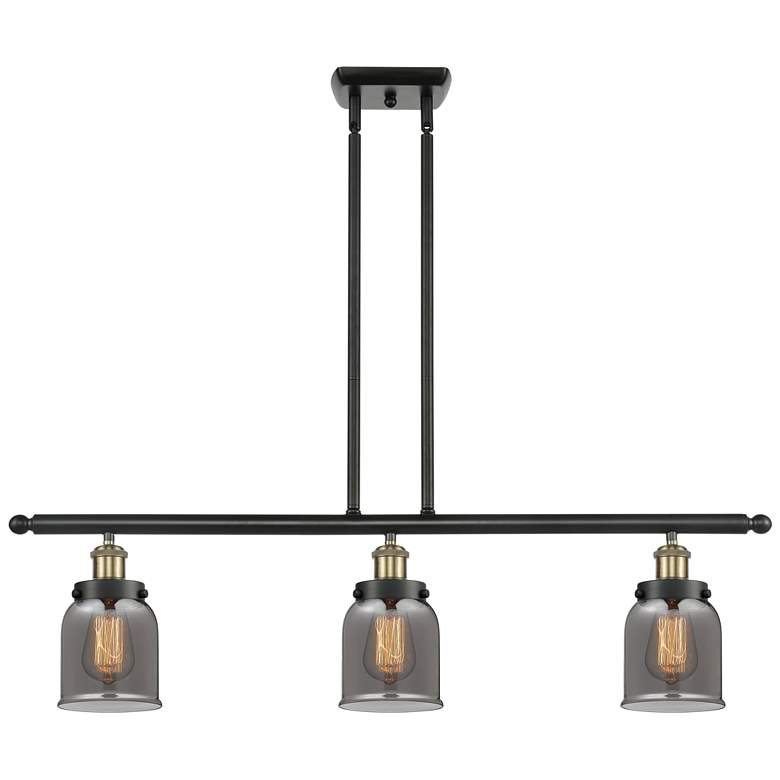 Image 1 Bell 36" Wide 3 Light Black Brass Island Light w/ Plated Smoke Shade