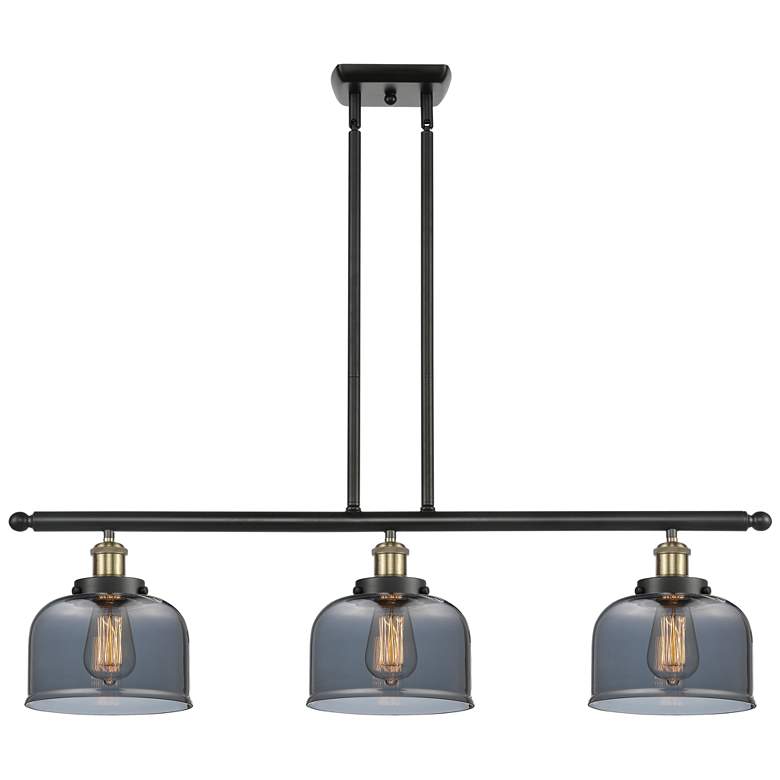 Image 1 Bell 36" Wide 3 Light Black Brass Island Light w/ Plated Smoke Shade