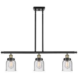 Image1 of Bell 36" Wide 3 Light Black Brass Island Light w/ Seedy Shade