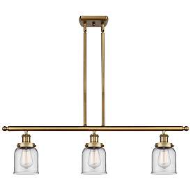 Image1 of Bell 36" Wide 3 Light Brushed Brass Island Light w/ Clear Shade