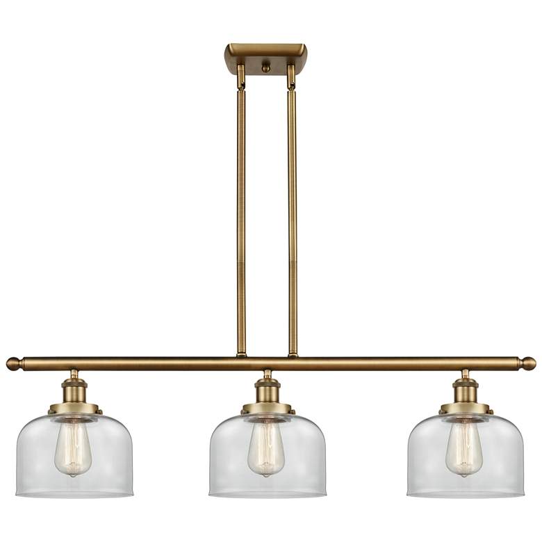 Image 1 Bell 36" Wide 3 Light Brushed Brass Island Light w/ Clear Shade