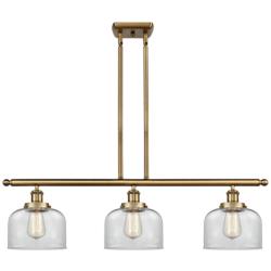 Bell 36" Wide 3 Light Brushed Brass Island Light w/ Clear Shade