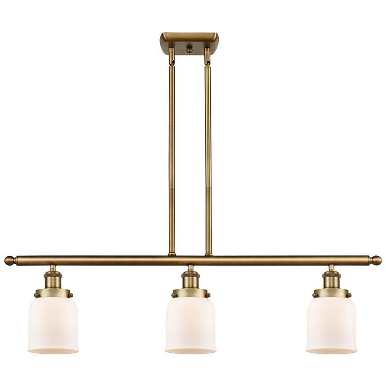 Image 1 Bell 36" Wide 3 Light Brushed Brass Island Light w/ Matte White Shade