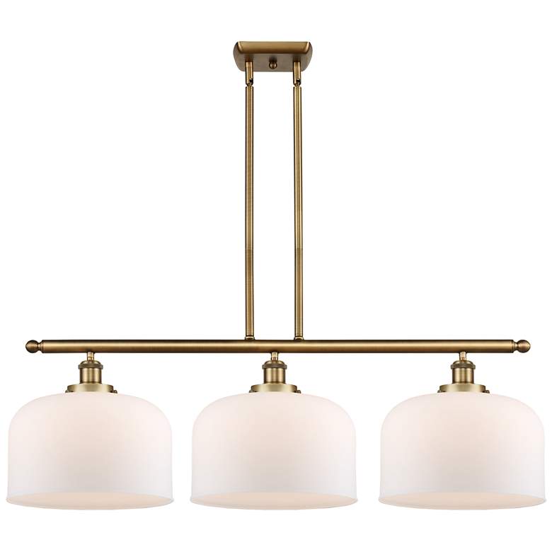 Image 1 Bell 36" Wide 3 Light Brushed Brass Island Light w/ Matte White Shade