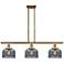 Bell 36" Wide 3 Light Brushed Brass Island Light w/ Plated Smoke Shade