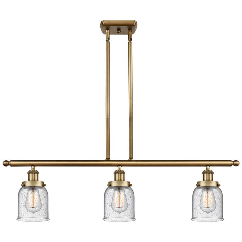 Image 1 Bell 36" Wide 3 Light Brushed Brass Island Light w/ Seedy Shade