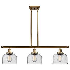 Image1 of Bell 36" Wide 3 Light Brushed Brass Island Light w/ Seedy Shade