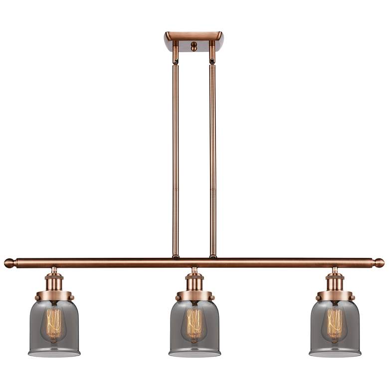 Image 1 Bell 36 inch Wide 3 Light Copper Island Light w/ Plated Smoke Shade