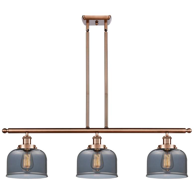 Image 1 Bell 36" Wide 3 Light Copper Island Light w/ Plated Smoke Shade