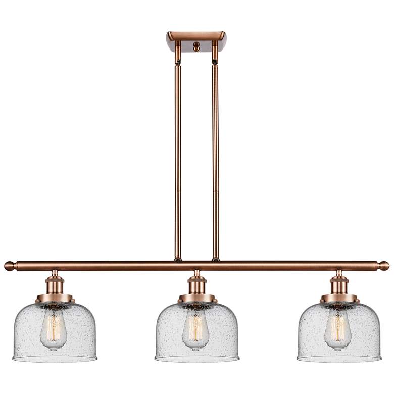 Image 1 Bell 36" Wide 3 Light Copper Island Light w/ Seedy Shade