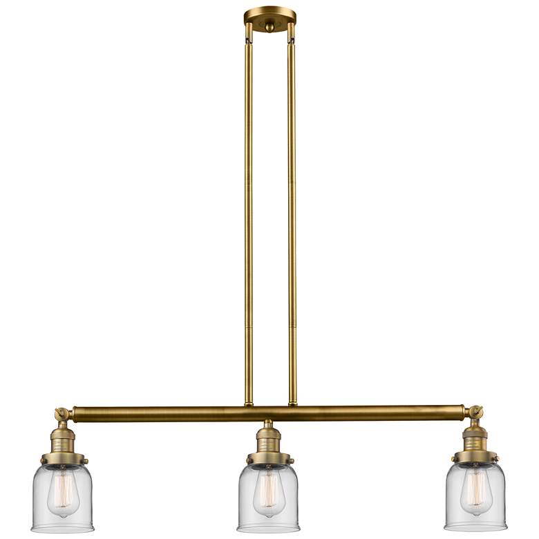 Image 1 Bell 37.5" Wide 3 Light Brushed Brass Stem Hung Island Light w/ Clear