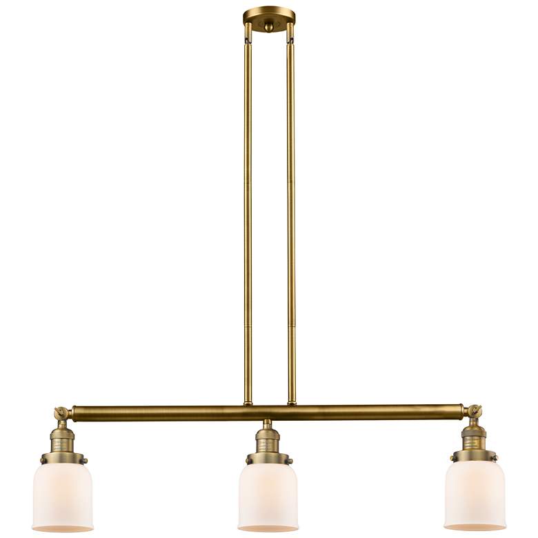 Image 1 Bell 37.5" Wide 3 Light Brushed Brass Stem Hung Island Light w/ White