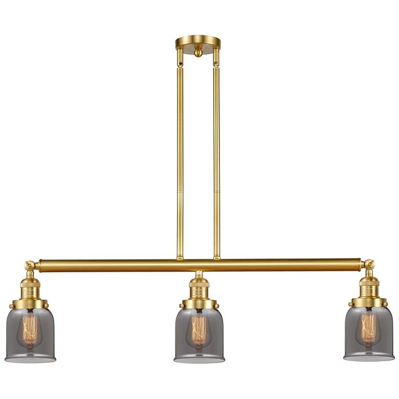 Image 1 Bell 37.5" Wide 3 Light Gold Stem Hung Island Light w/ Plated Smoke Sh