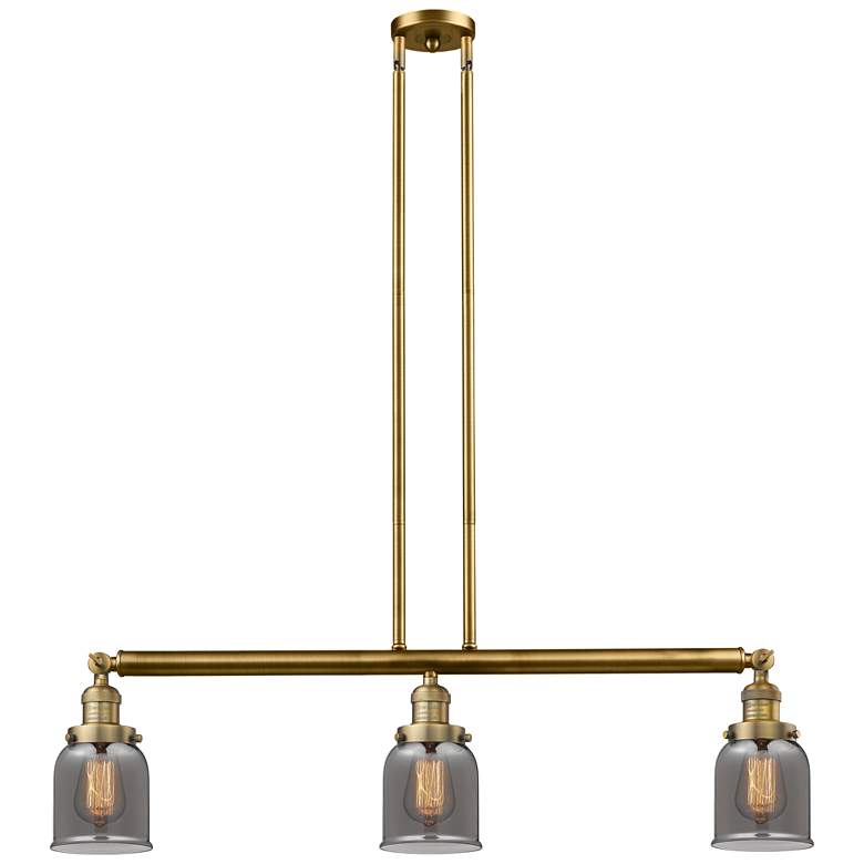 Image 1 Bell 37.5"W 3 Light Brushed Brass Stem Hung Island Light w/ Smoke Shad