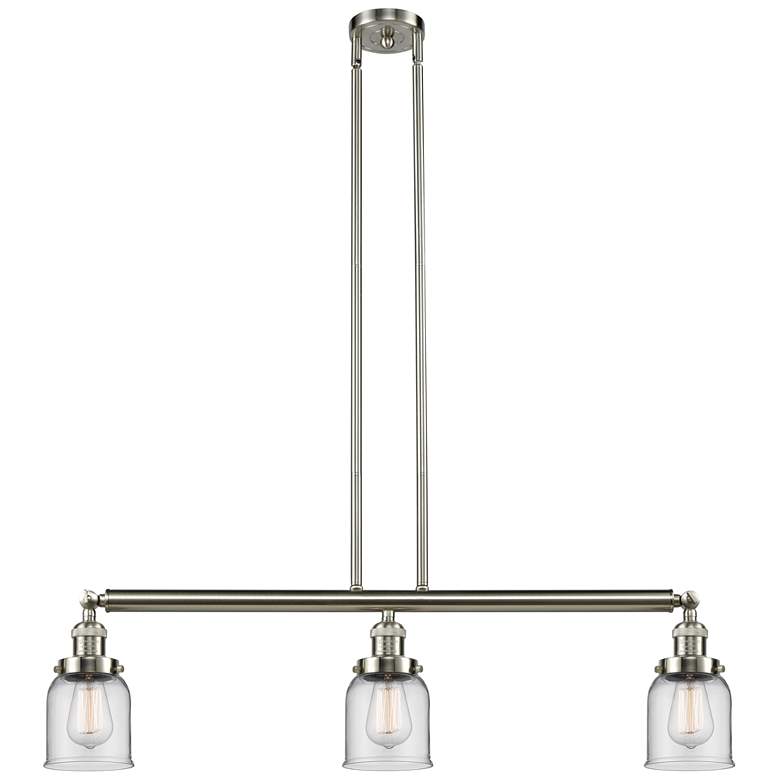 Image 1 Bell 37.5"W 3 Light Brushed Nickel Stem Hung Island Light w/ Clear Sha