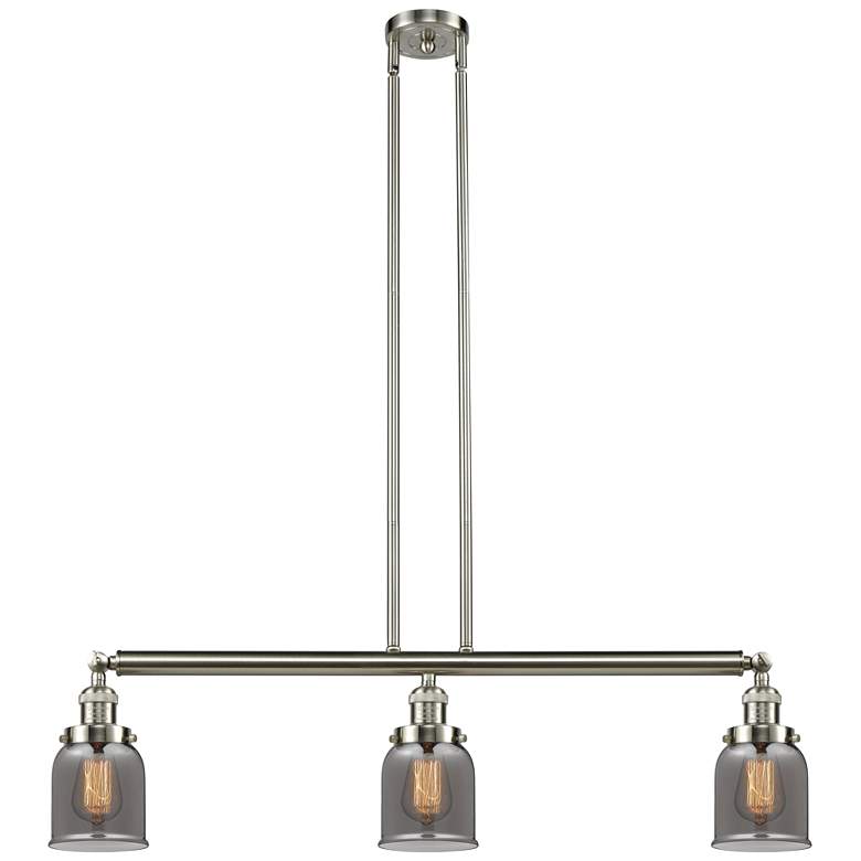 Image 1 Bell 37.5"W 3 Light Brushed Nickel Stem Hung Island Light w/ Smoke Sha