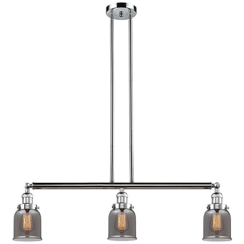 Image 1 Bell 37.5"W 3 Light Polished Chrome Stem Hung Island Light w/ Smoke Sh