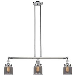 Bell 37.5"W 3 Light Polished Chrome Stem Hung Island Light w/ Smoke Sh