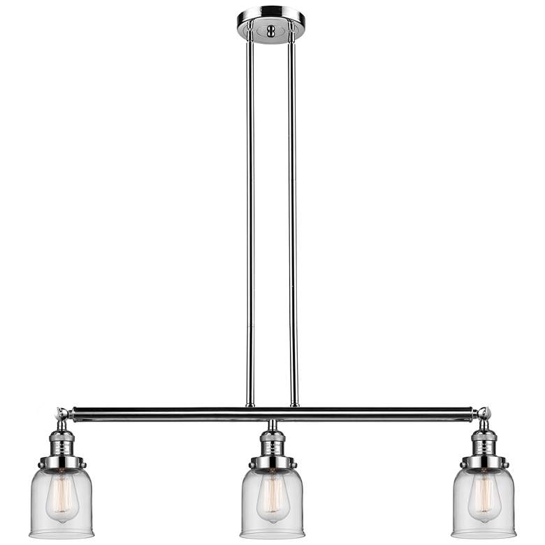 Image 1 Bell 37.5"W 3 Light Polished Nickel Stem Hung Island Light w/ Clear Sh