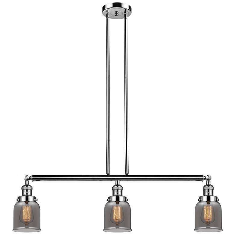 Image 1 Bell 37.5"W 3 Light Polished Nickel Stem Hung Island Light w/ Smoke Sh