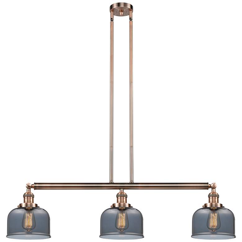 Image 1 Bell 38" Wide Antique Copper 3-Light Pendant w/ Smoke Glass