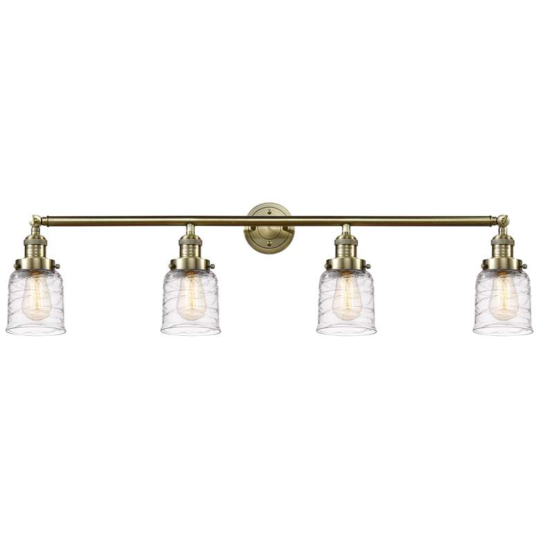 Image 1 Bell 4 Light 42" Bath Light - Antique Brass - Deco Swirl Shade