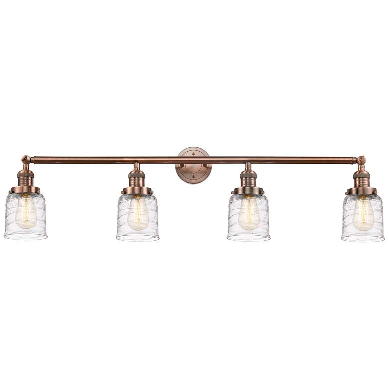 Image 1 Bell 4 Light 42 inch Bath Light - Antique Copper - Deco Swirl Shade