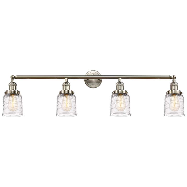 Image 1 Bell 4 Light 42" Bath Light - Brushed Satin Nickel - Deco Swirl Shade