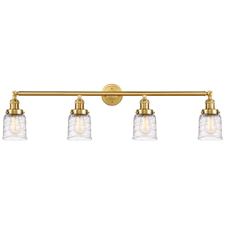 Image 1 Bell 4 Light 42 inch Bath Light - Satin Gold - Deco Swirl Shade