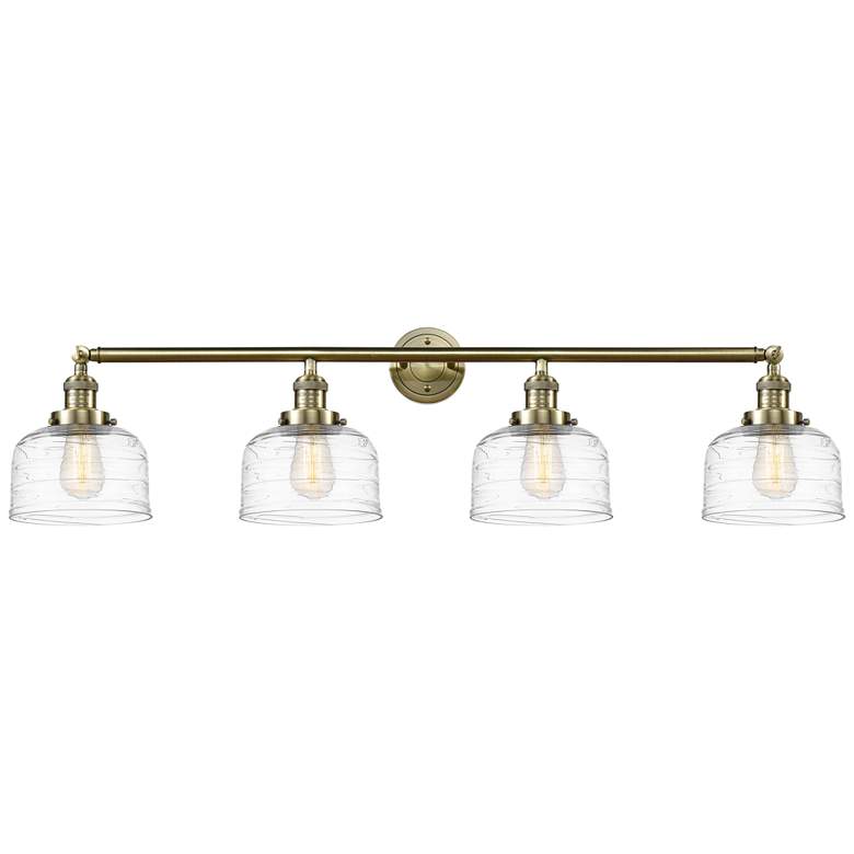 Image 1 Bell 4 Light 44" Bath Light - Antique Brass - Clear Deco Swirl Shade