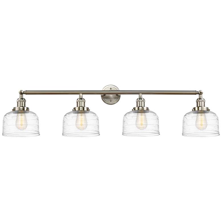 Image 1 Bell 4 Light 44" Bath Light - Brushed Satin Nickel - Clear Deco Swirl