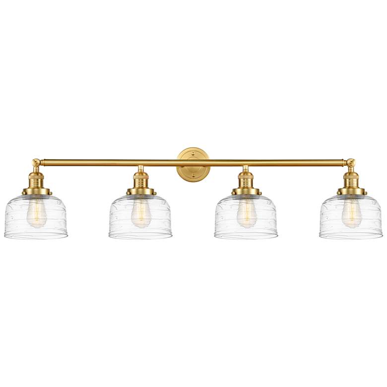 Image 1 Bell 4 Light 44" Bath Light - Satin Gold - Clear Deco Swirl Shade