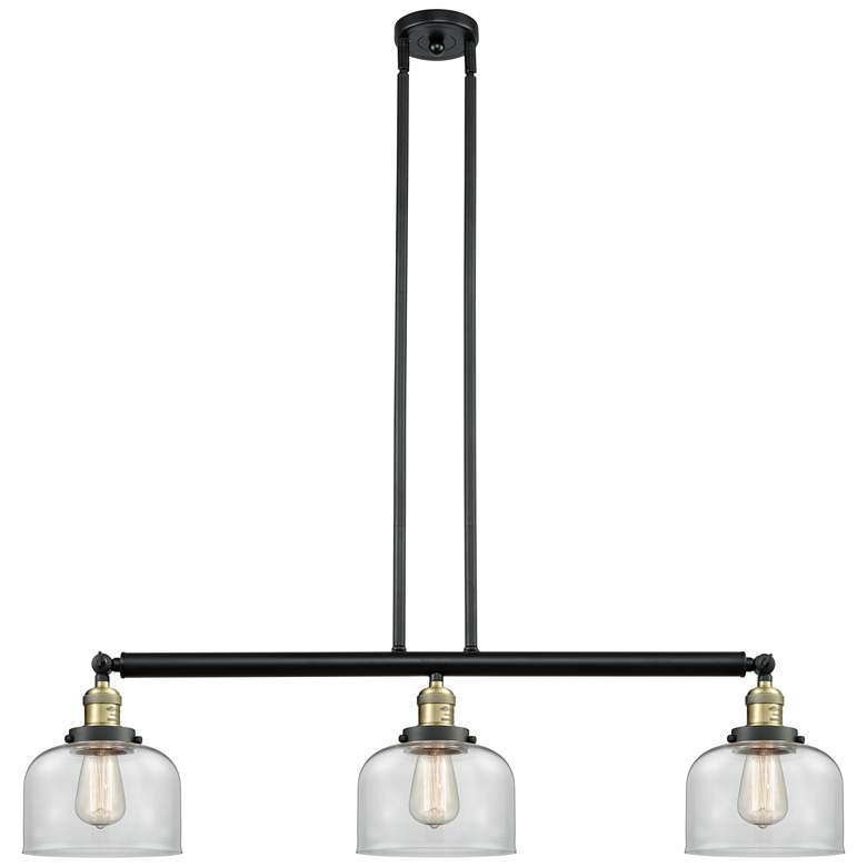 Image 1 Bell 41" 3-Light Black Antique Brass Stem Hung Island Light w/ Clear S