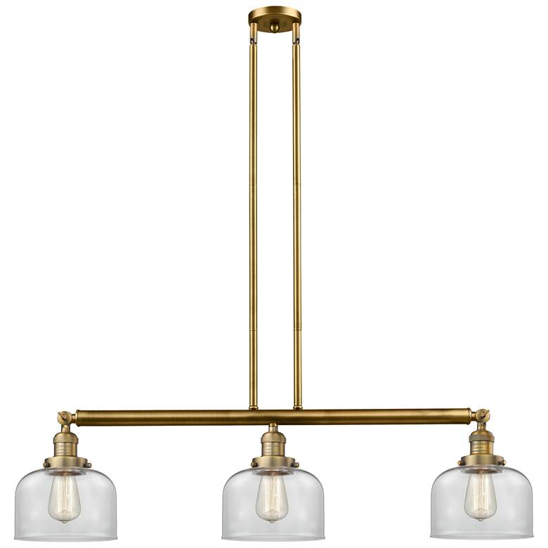 Image 1 Bell 41" 3-Light Brushed Brass Stem Hung Island Light w/ Clear Shade