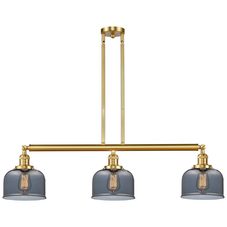 Image 1 Bell 41" 3-Light Satin Gold Stem Hung Island Light w/ Plated Smoke Sha