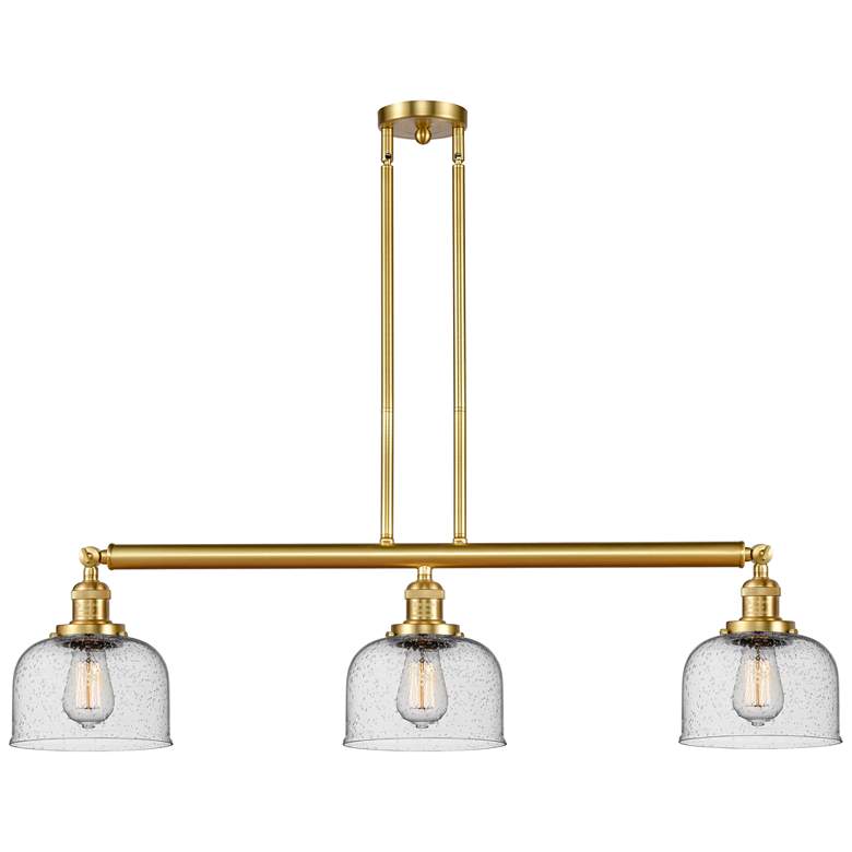 Image 1 Bell 41" 3-Light Satin Gold Stem Hung Island Light w/ Seedy Shade