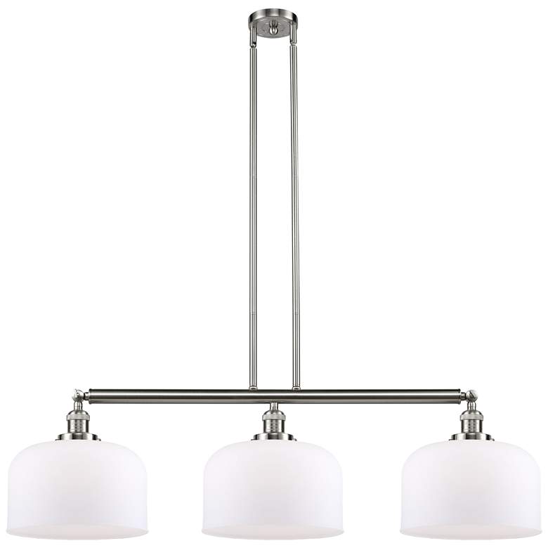 Image 1 Bell 42" 3-Light Brushed Satin Nickel Stem Hung Island Light w/ White