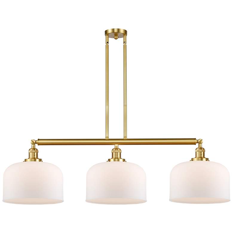 Image 1 Bell 42"W Satin Gold 3-Light Island Pendant w/ White Glass