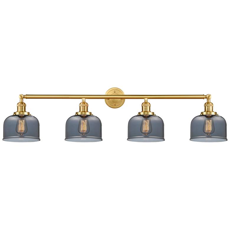 Image 1 Bell 44" Wide 4 Light Satin Gold Bath Vanity Light w/ Plated Smoke Sha