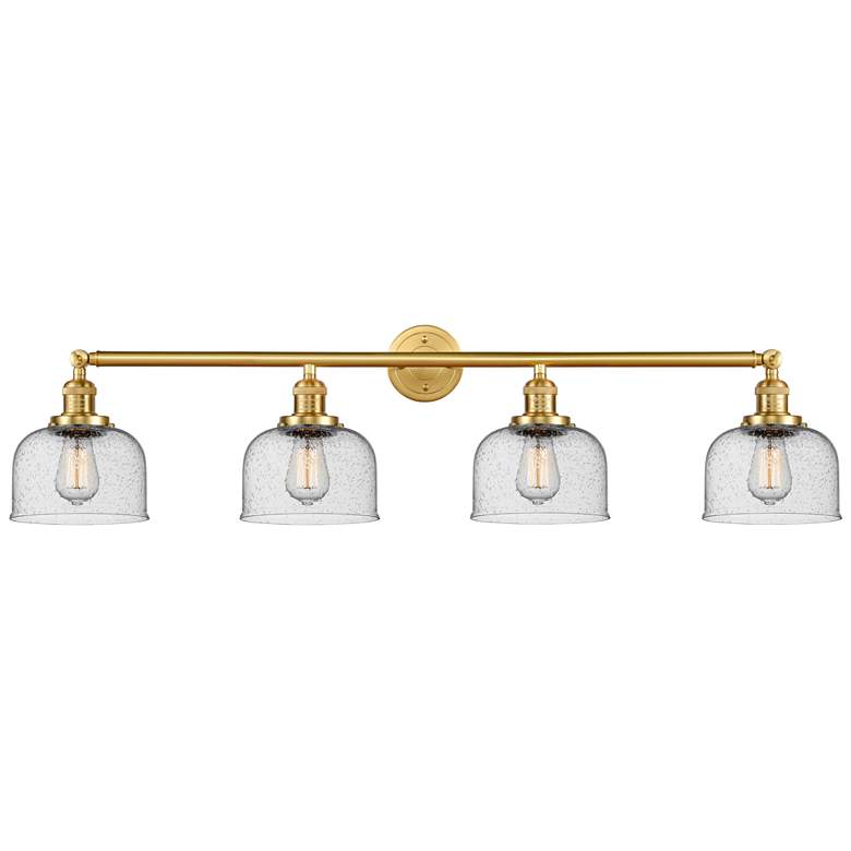 Image 1 Bell 44" Wide 4 Light Satin Gold Bath Vanity Light w/ Seedy Shade