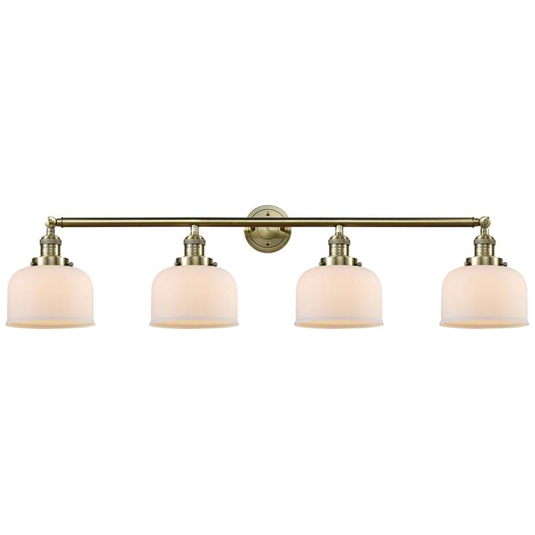 Image 1 Bell 44"W Antique Brass 4-Light Bath Light w/ White Shade