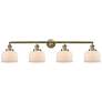 1_Bell 44"W Antique Brass 4-Light Bath Light w/ White Shade
