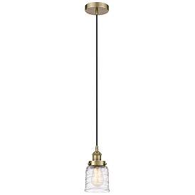 Image1 of Bell 5" Antique Brass Mini Pendant w/ Deco Swirl Shade